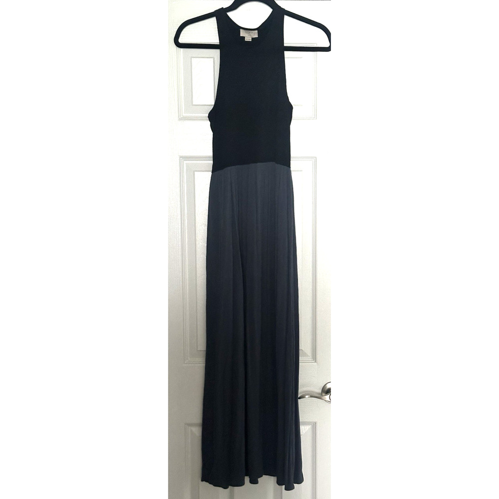 Loft Women’s Long Maxie Summer Dress Black Top Blue Bottom XS Petite Racerback‎